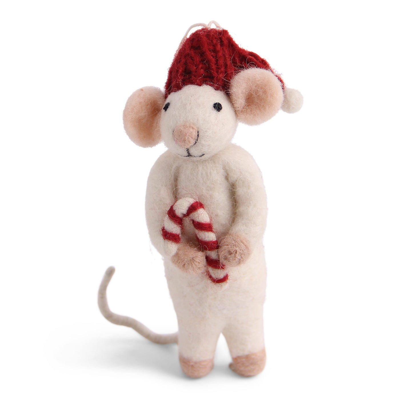 Én Gry & Sif | Felted White Mouse with Candy Cane