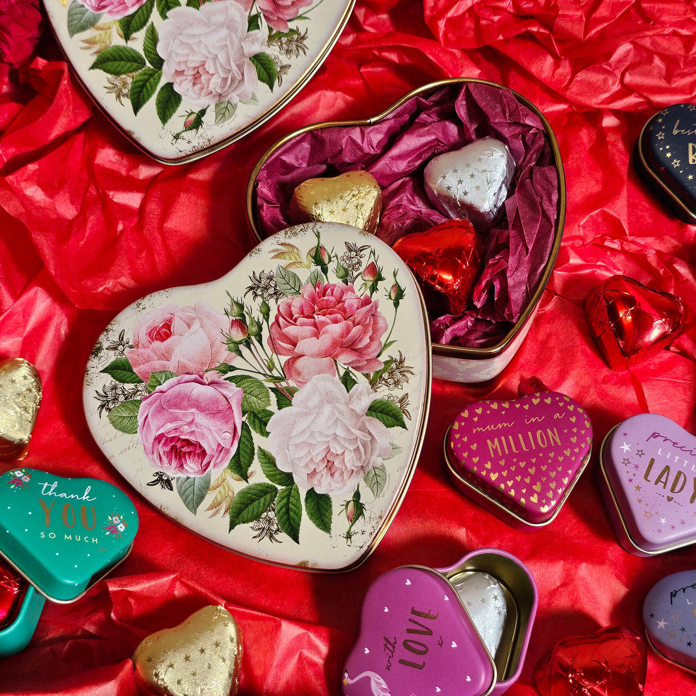 Nostalgia Roses Heart Tin w/Van H Chocolates
