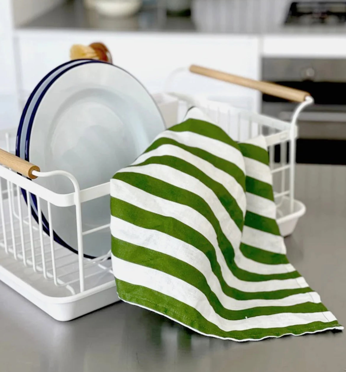 Olive Stripe Tea Towel