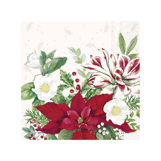 Christmas Florals White Serviettes | 20 Pack