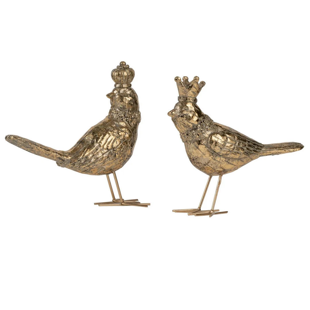 Antique Gold Birds Crowned | Set Of 2