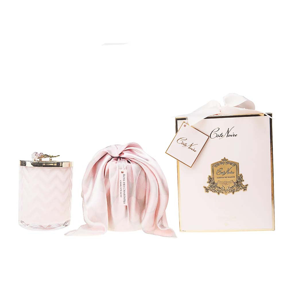 Puriri Lane | Pink Rose Candle with Scarf | Cote Noire