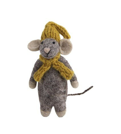 Én Gry & Sif | Baby Grey Mouse with Yellow Hat & Scarf