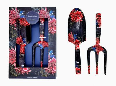 Puriri Lane @ Addenbrooke | Garden Gift Set | Hand Trowel and Fork | Crowned Tui & Flowers