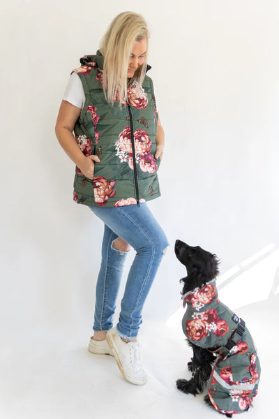 Puriri Lane | Military Peony Waterproof Puffer Vest | Scribbler