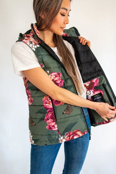 Puriri Lane | Military Peony Waterproof Puffer Vest | Scribbler