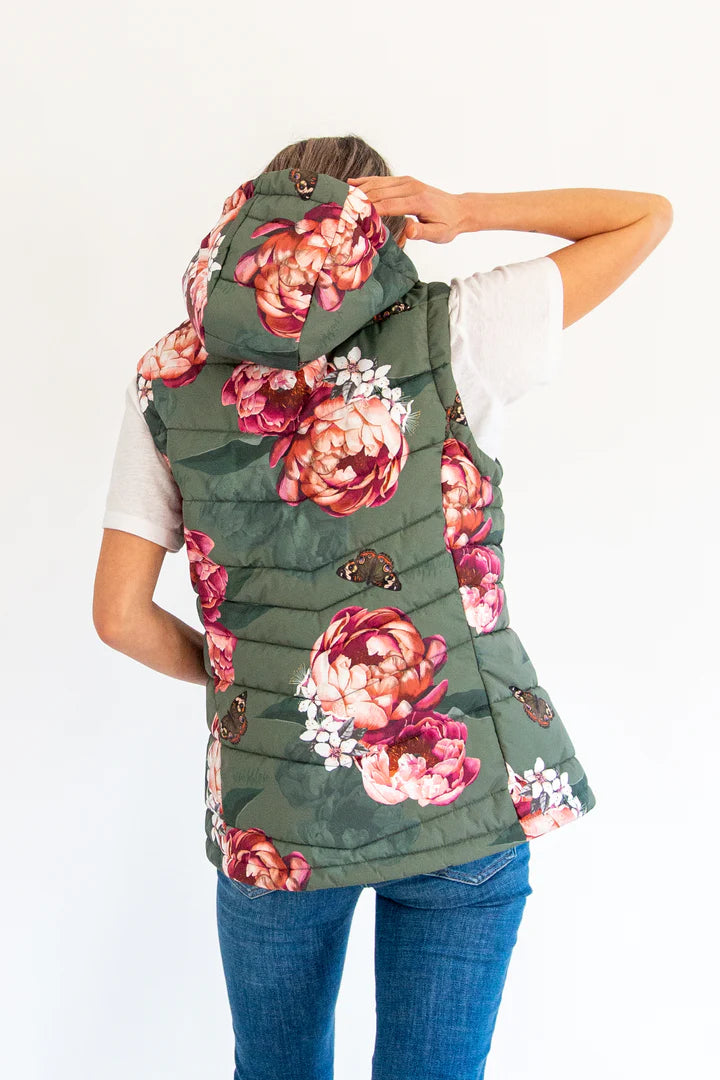 Puriri Lane | Military Peony Waterproof Puffer Vest | Scribbler