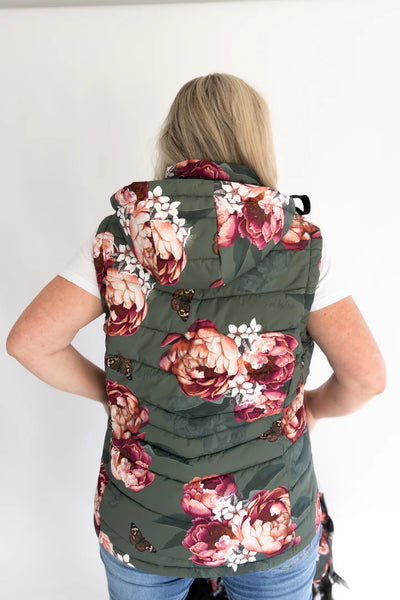 Puriri Lane | Military Peony Waterproof Puffer Vest | Scribbler