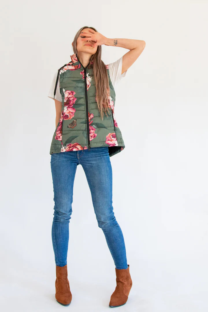 Puriri Lane | Military Peony Waterproof Puffer Vest | Scribbler