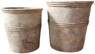 Set Of 2 Tall Round Planters with Bands – Antique Choc (Med/Lge)